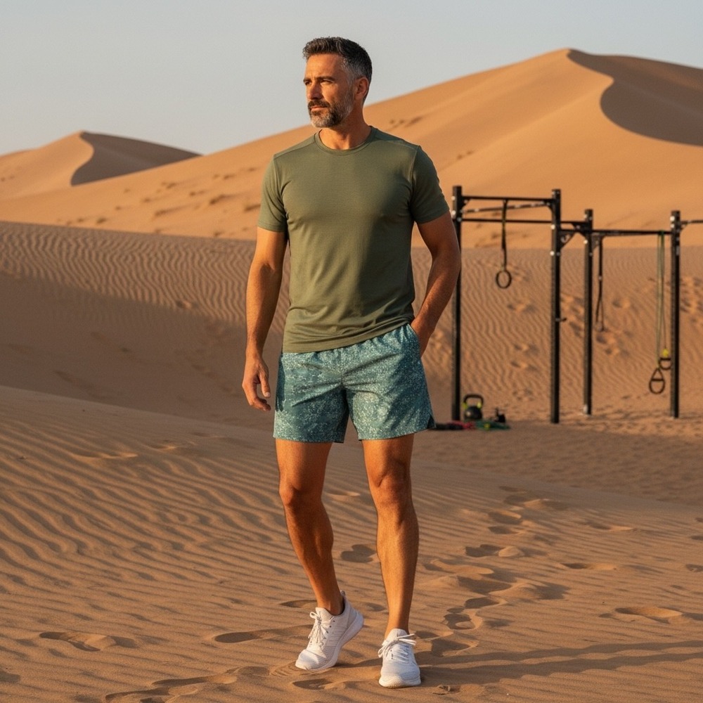 VRST Large Mens Athletic Shorts Teal Camo‎ Print Running Gym Workout Sportswear